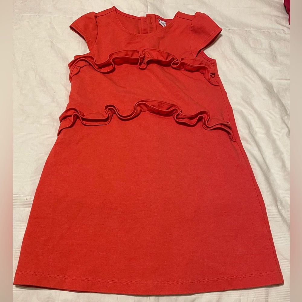 Janie and Jack Coral Ponte Ruffle Dress in good condition.